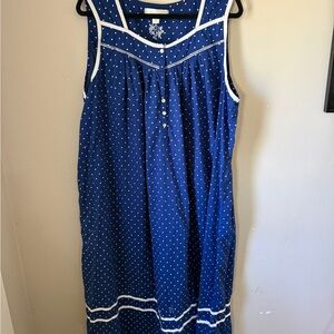 Eileen West Blue Polka Dot Sleeveless Nightgown